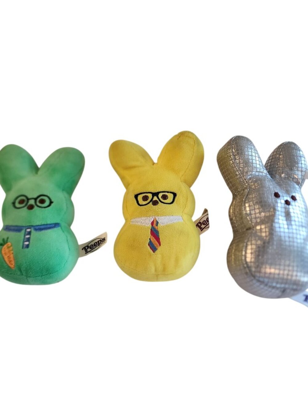 Peeps Just Born Set of 3 Shiny Silver / Green Yellow with ties